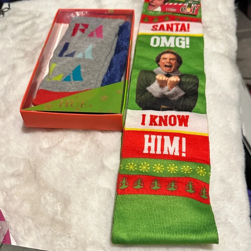NWT ELF Festive Knee Socks & FA LA LA Sock Set